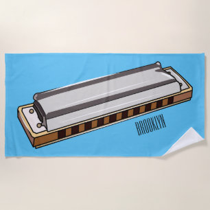 Harmonica cartoon illustration beach towel