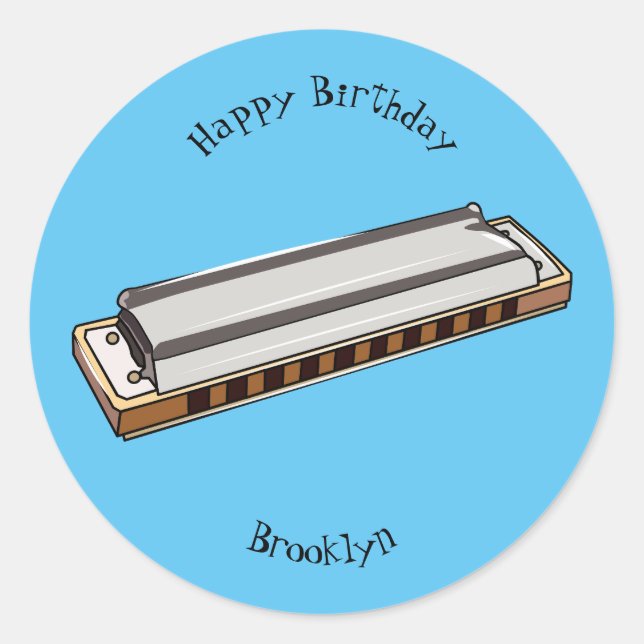 Harmonica cartoon illustration classic round sticker (Front)
