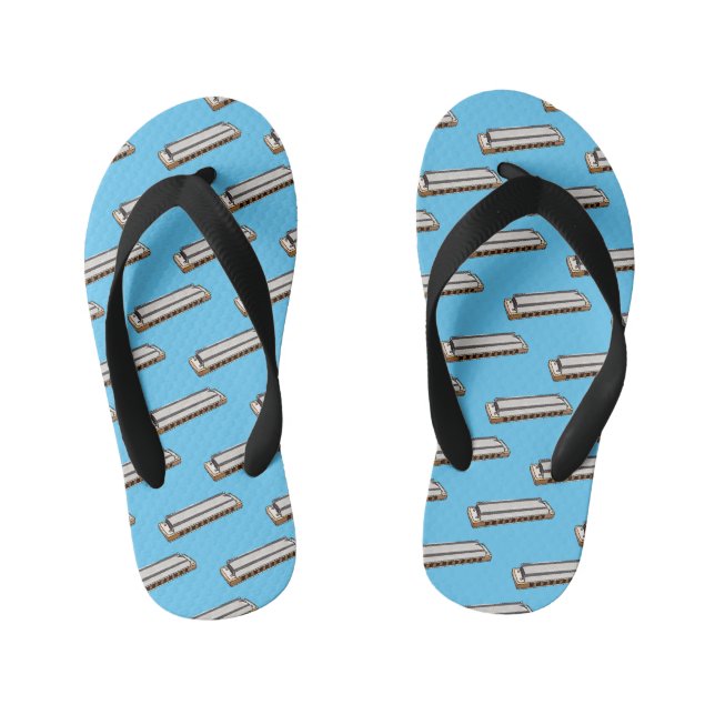 Harmonica cartoon illustration kid's flip flops (Footbed)