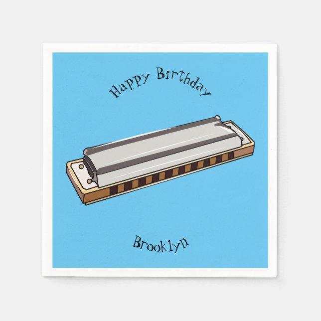 Harmonica cartoon illustration napkin (Front)