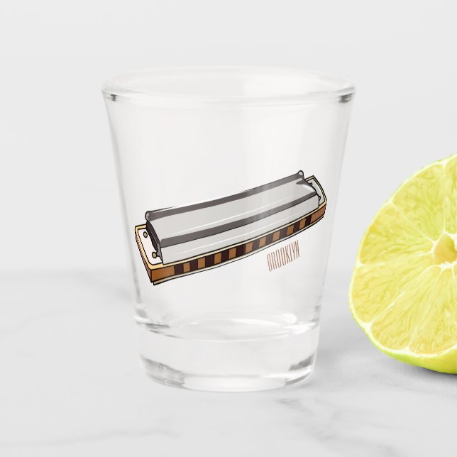 Harmonica cartoon illustration shot glass (Front)