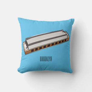 Harmonica cartoon illustration throw pillow