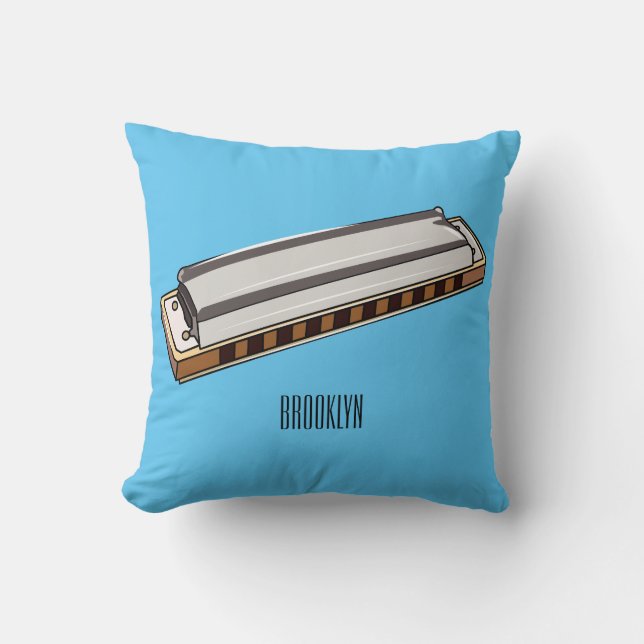 Harmonica cartoon illustration throw pillow (Front)