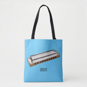 Harmonica cartoon illustration tote bag