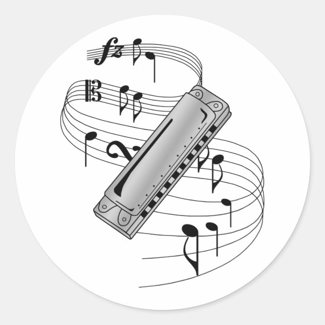 Harmonica Classic Round Sticker (Front)