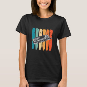 Harmonica Instrument Retro French Harp Player Blue T-Shirt