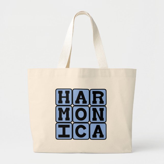 Harmonica, Musical Instrument Large Tote Bag (Front)