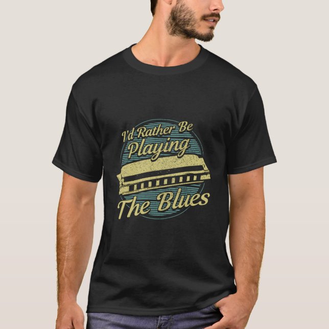 Harmonica Player Blues Music Musician T-Shirt (Front)