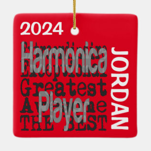 Harmonica Player Extraordinaire CUSTOM Ceramic Ornament