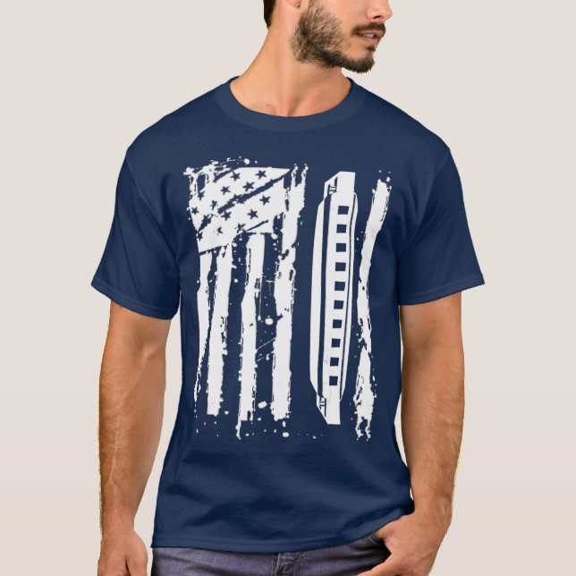 Harmonica Player  Mouth Organ Gift  American T-Shirt (Front)