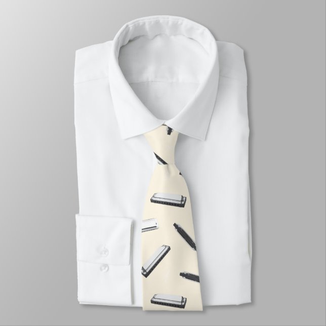 Harmonica Player Mouth Organ Music Notes Pattern Tie (Tied)
