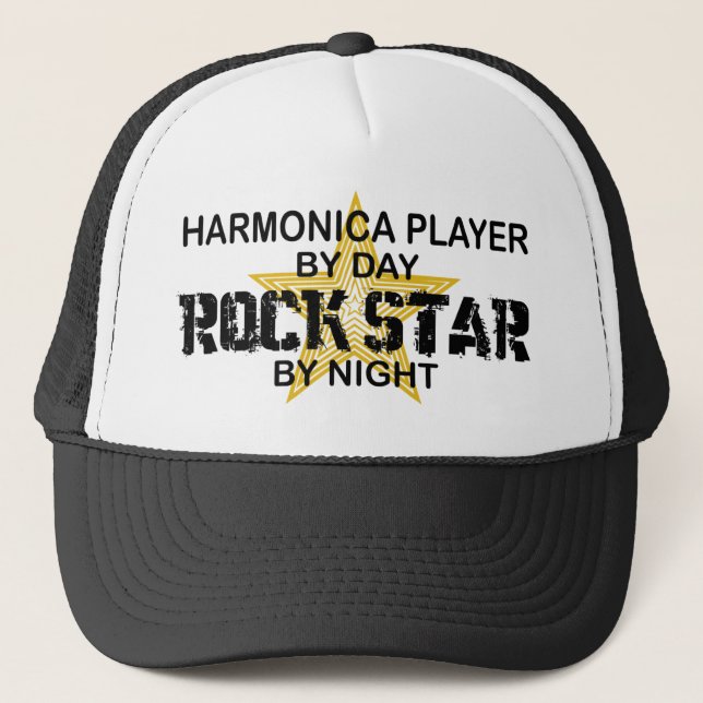 Harmonica Rock Star by Night Trucker Hat (Front)