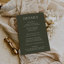 HARMONIE | Carte de détails du Mariage vert d'oliv