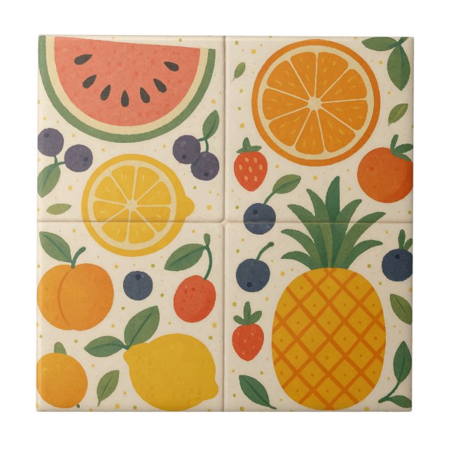 Harmonie des fruits d'été - Aquarelle carreaux en  (Devant)