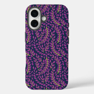 Harmonious Botanical Art on Dark Blue Background iPhone 16 Case