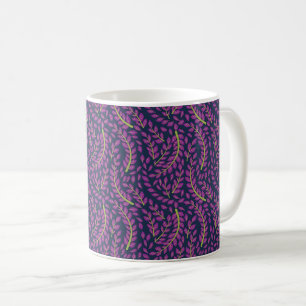 Harmonious Botanical Art on Dark Blue Background Coffee Mug