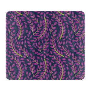 Harmonious Botanical Art on Dark Blue Background Cutting Board