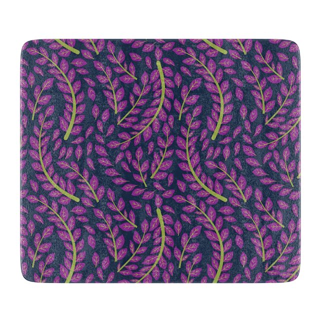 Harmonious Botanical Art on Dark Blue Background Cutting Board (Front)