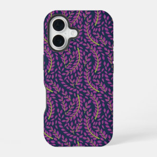 Harmonious Botanical Art on Dark Blue Background iPhone 16 Case