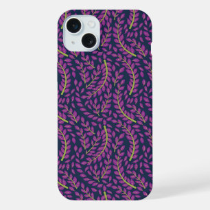 Harmonious Botanical Art on Dark Blue Background iPhone 15 Plus Case