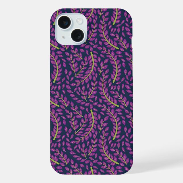 Harmonious Botanical Art on Dark Blue Background iPhone Case (Back)