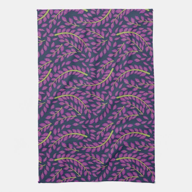 Harmonious Botanical Art on Dark Blue Background Kitchen Towel (Vertical)