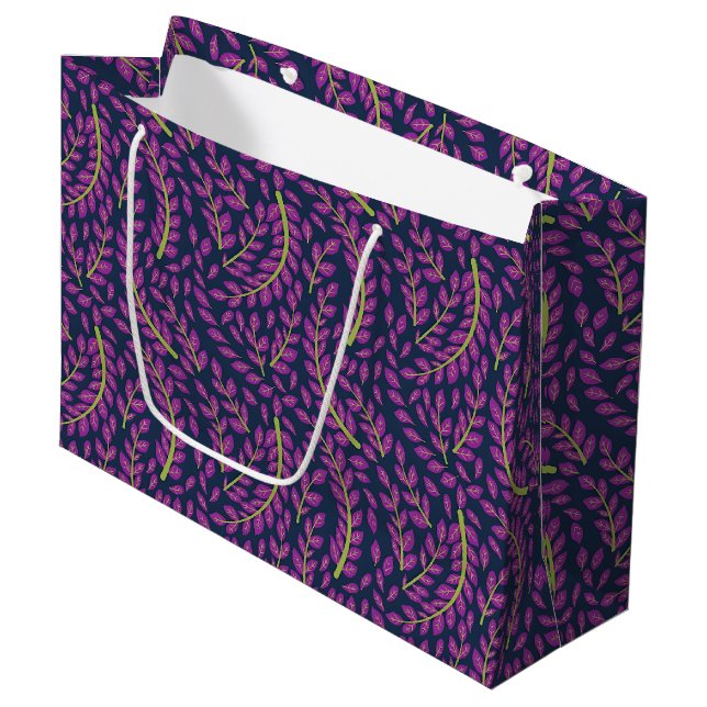 Harmonious Botanical Art on Dark Blue Background Large Gift Bag (Front Angled)