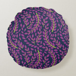 Harmonious Botanical Art on Dark Blue Background Round Pillow