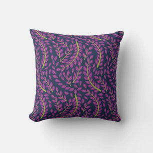 Harmonious Botanical Art on Dark Blue Background Throw Pillow