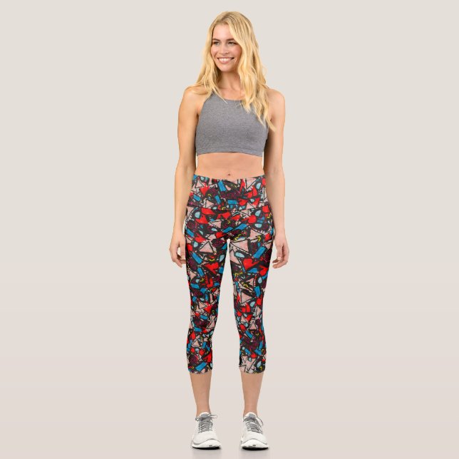 Harmonious Chaos Vibrant Abstract Design Capri Leggings (Front)