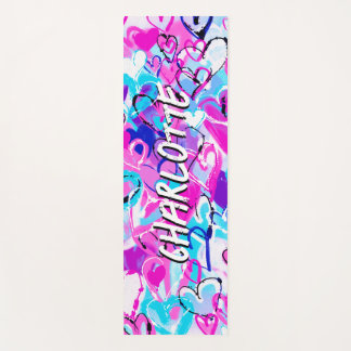 Harmonious Delight: Blue and Pink Graffiti Hearts Yoga Mat