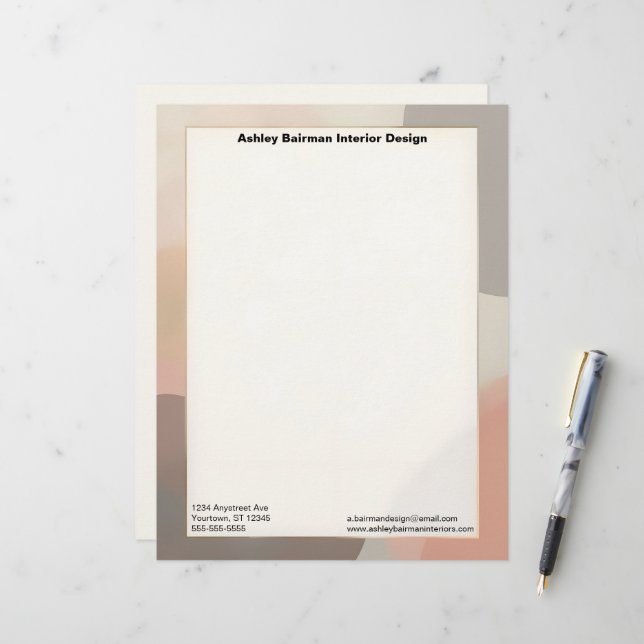 Harmonious Earth Tones Interior Design Letterhead (Front/Back In Situ)
