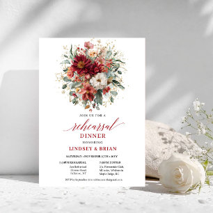Harmonious Maroon Floral Rehearsal Dinner Invites