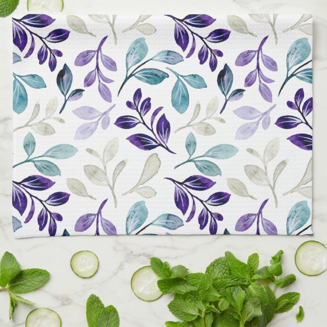  Harmonious Watercolor Leaves Design  Kitchen Towel (Folded)