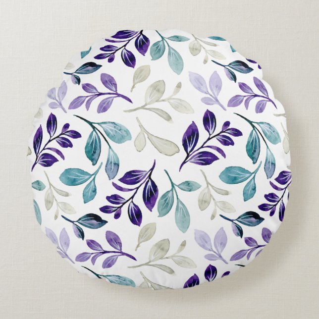  Harmonious Watercolor Leaves Design  Round Pillow (Front)