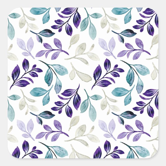  Harmonious Watercolor Leaves Design  Square Sticker (Front)