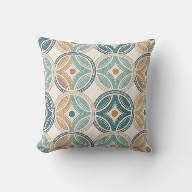 Harmonious Zen Rings Teal Geometric Circle Pattern Throw Pillow (Front)