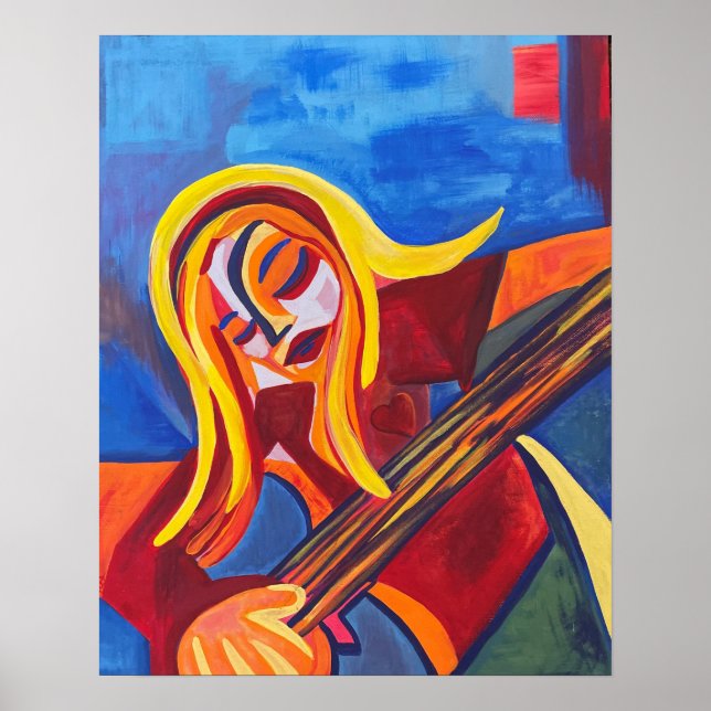 "Harmony" Abstract Art Girl With Guitar Poster (Front)