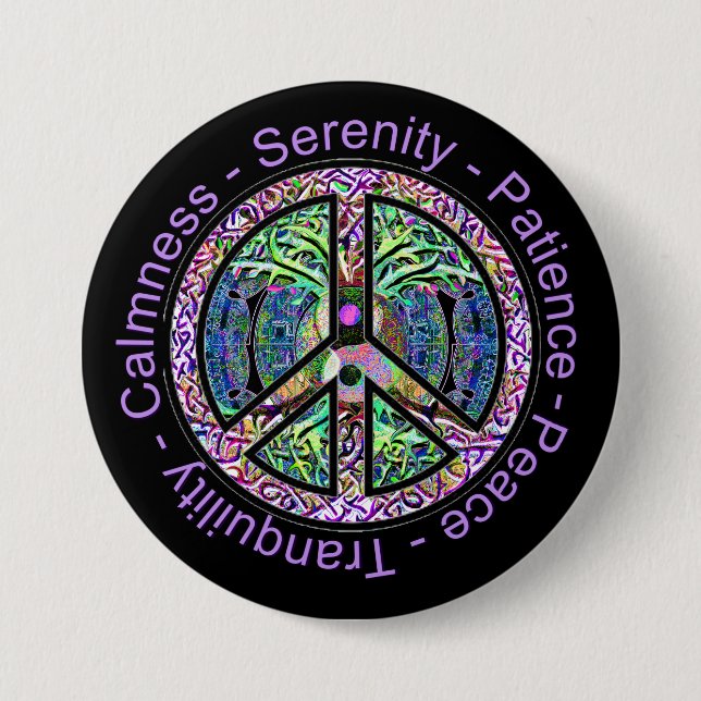 Harmony, Balance, Oneness Peace Symbol 3 Inch Round Button (Front)