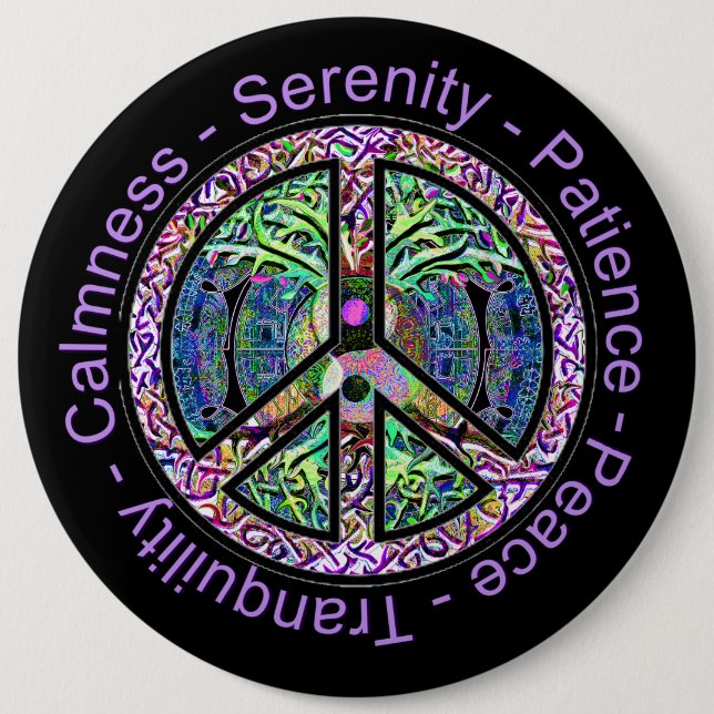 Harmony, Balance, Oneness Peace Symbol 6 Inch Round Button (Front)