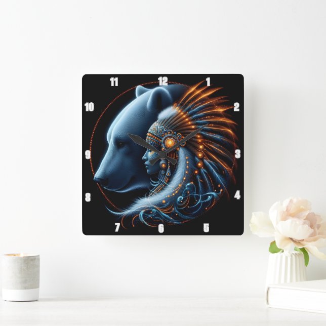 Harmony Between Human Spirit and Nature's Strength Square Wall Clock (Home)