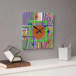 Harmony Geometry — Vibrant Folk-Art Watercolor  Square Wall Clock