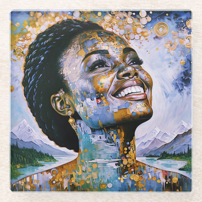 "Harmony in Gold and Sky"      Glass Coaster (Front)