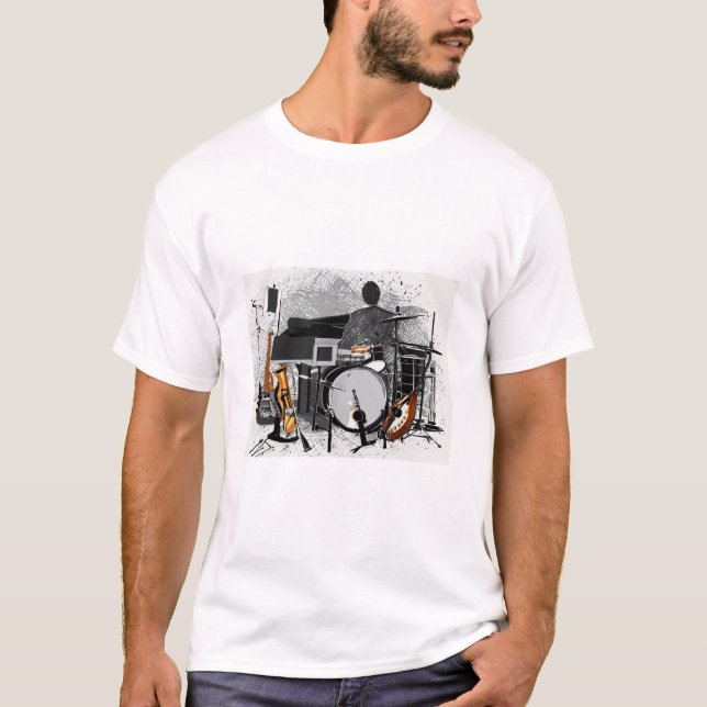 Harmony in Monochrome: Minimalistic Jazz Sketch T-Shirt (Front)