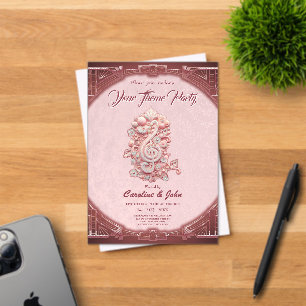 Harmony in pink, a majestic, stylized treble clef. acrylic invitations