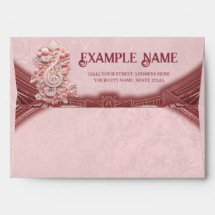 Harmony in pink, a majestic, stylized treble clef. envelope