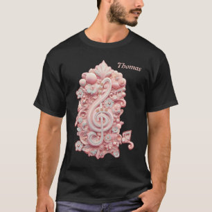 Harmony in pink, a majestic, stylized treble clef. T-Shirt