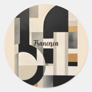Harmony in Shades: Abstract Composition of B & w Classic Round Sticker