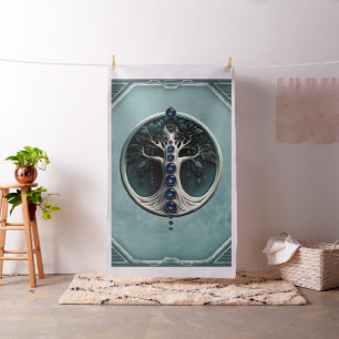 Harmony in teal, Mystical Tree of Life Fabric