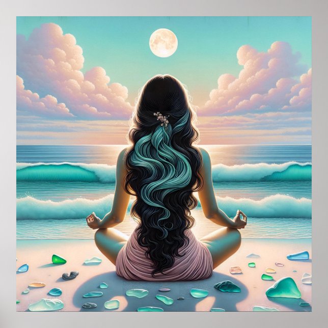 Harmony Meditation on Beach Poster (Front)